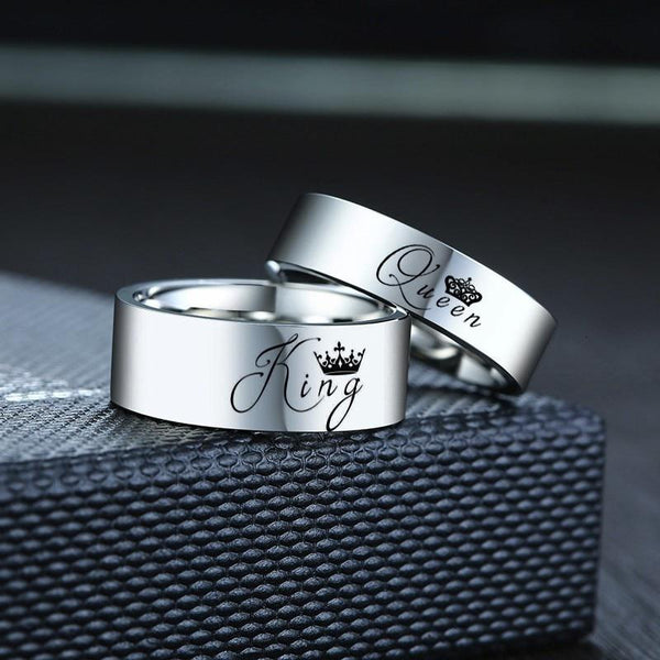 King and queen silver matching couples rings