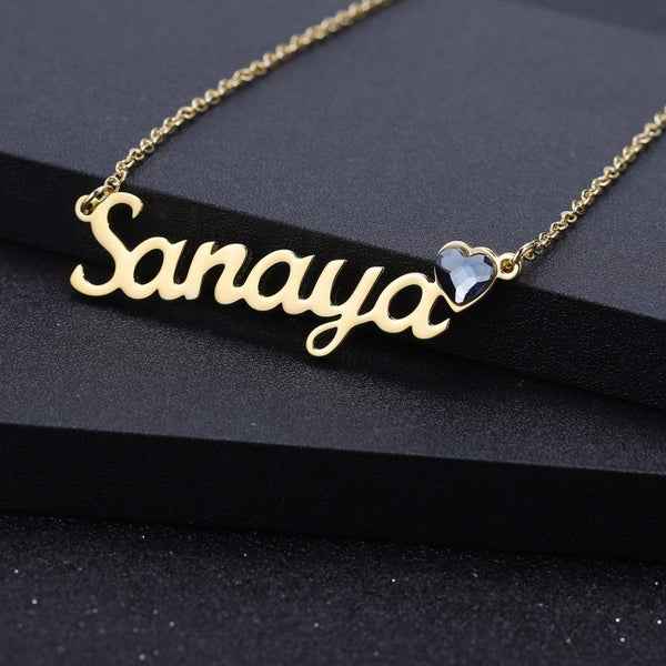 Personalized womens name necklace with birthstone