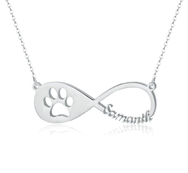 Dog mom necklace - pet paw silver infinity necklace