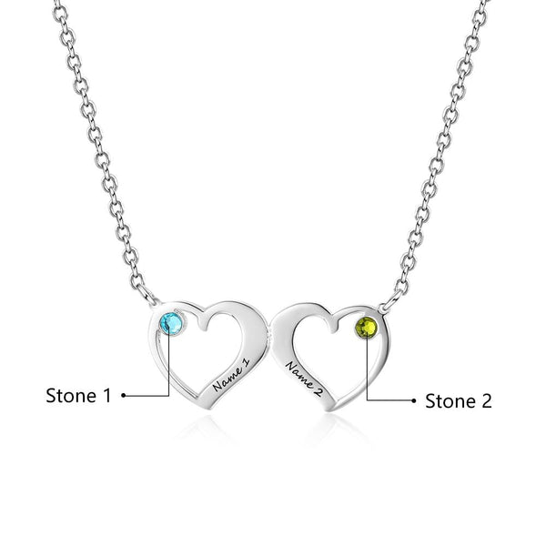 Two birthstones and engravings womens hearts necklace