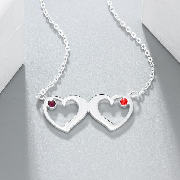Two birthstones silver necklace for her