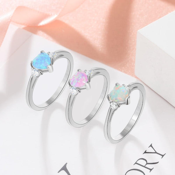 Promise rings for her - opal heart womens rings