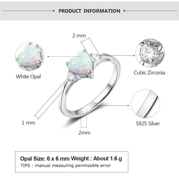 Promise rings for her - opal heart silver womens ring