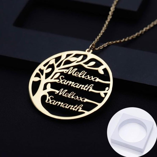 Family tree gold personalized names necklace