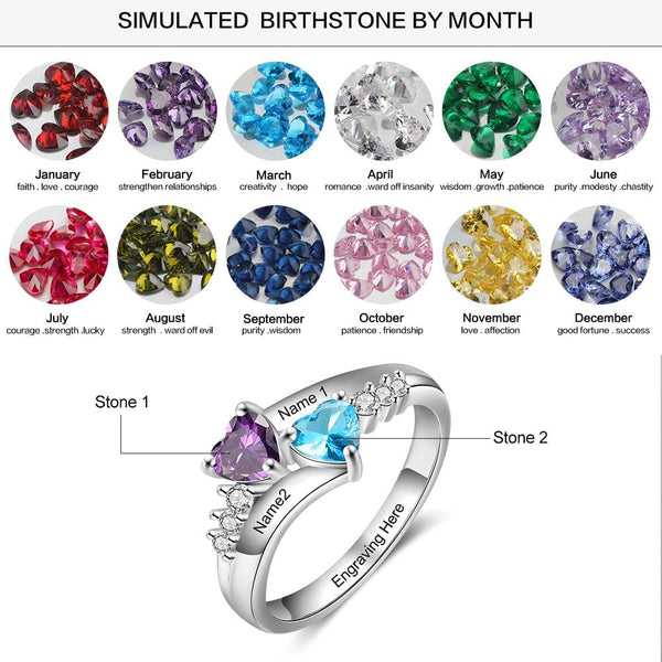 Personalized promise ring for her with two birthstones