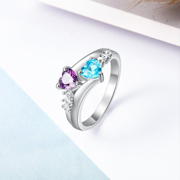 Two heart birthstones promise ring for her