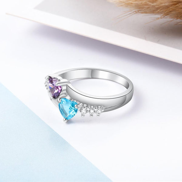 Two hearts birthstones promise ring for her