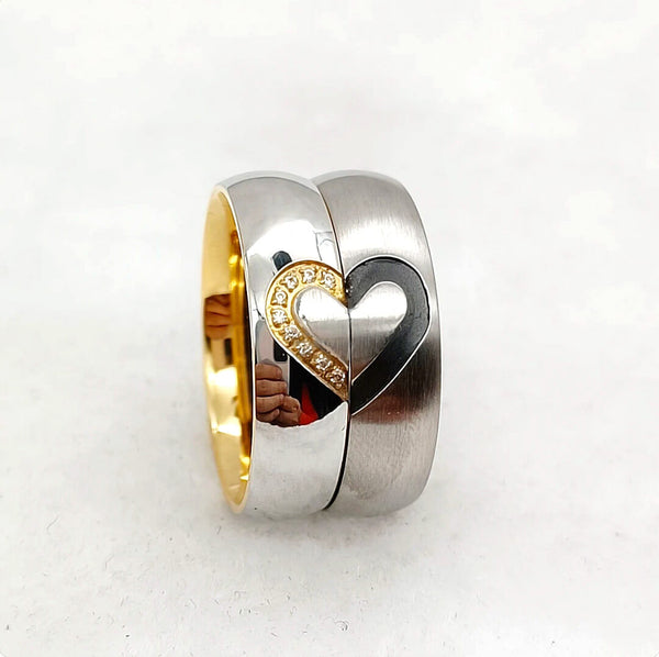 6mm Gold, Silver & Black Brushed Dome Heart Shape Titanium Couples Rings (2pc/Set)
