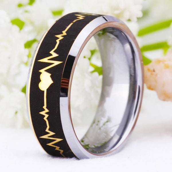 Heart Beat ECG Tungsten Mens Ring