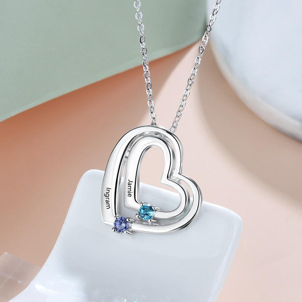 Hearts necklace for women with two custom birthstones