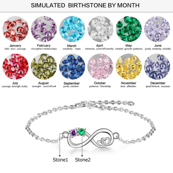 Infinity personalized birthstones womens bracelet
