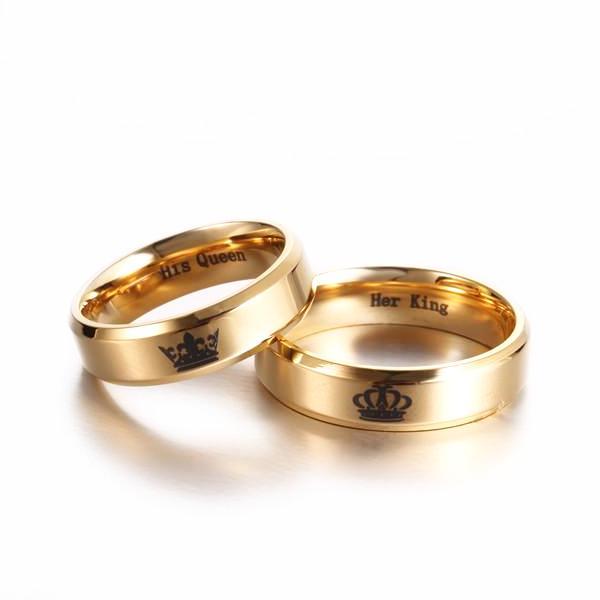 Her King & His Queen Polished Gold Couples Rings