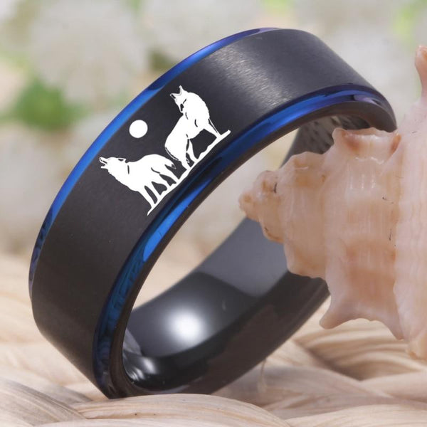 Howling Wolf Black Tungsten Men's Ring