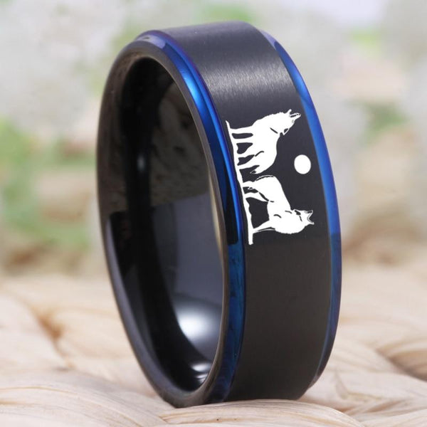 Howling Wolf Black Tungsten Men's Ring