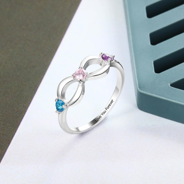 Personalized birthstones infinity womens ring