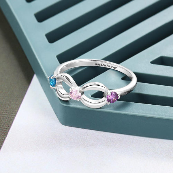 Personalized birthstones infinity womens ring