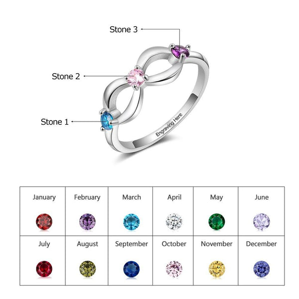 Personalized birthstones infinity womens ring