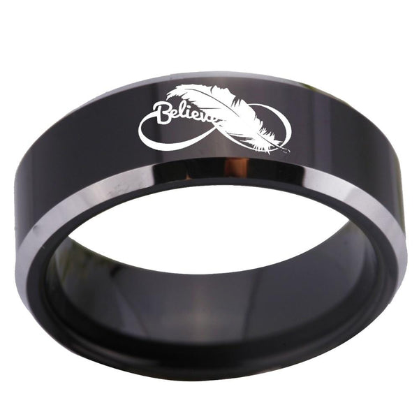 Infinity Feather Believe Black Men's Ring