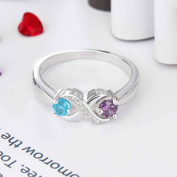 Infinity Knot 925 Sterling Silver Womens Ring - 2 Birthstones & 3 ...