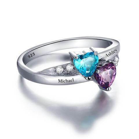 Promise ring for her - Personalized birthstones sterling silver womens ring