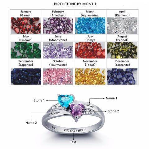 Promise ring for her - Personalized birthstones sterling silver womens ring