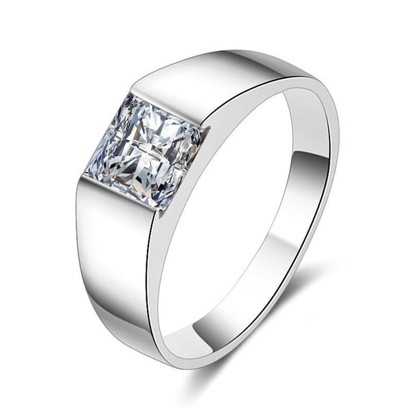 Cubic zirconia diamond sterling silver mens ring