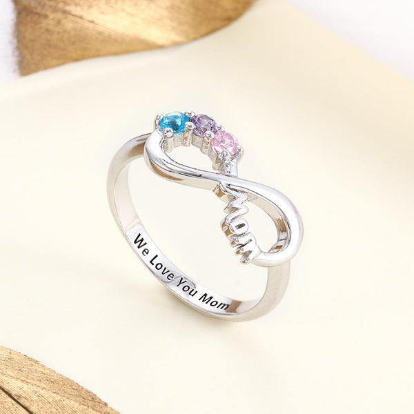 Mothers birthstone sterling silver ring