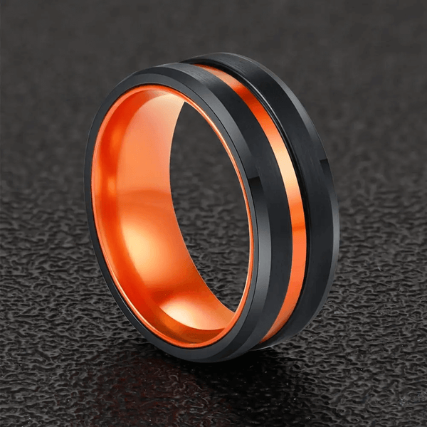 8mm Fire Orange Aluminum Inlay & Black Tungsten Unisex Ring