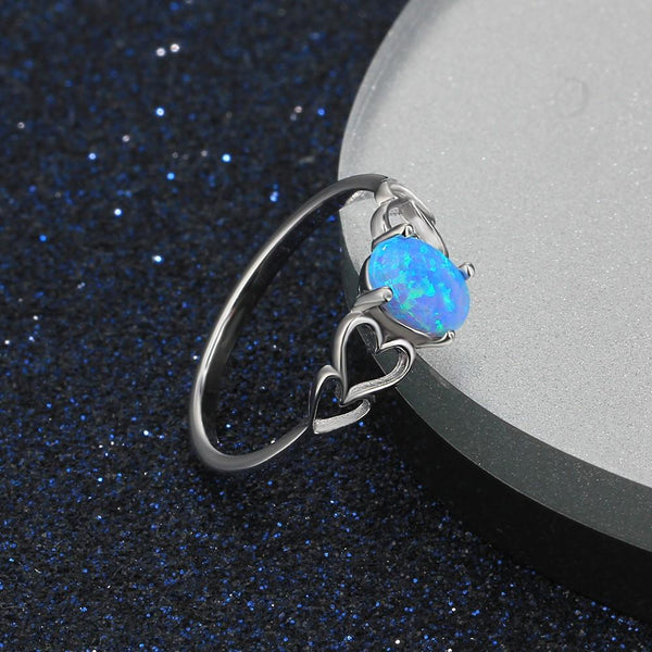 Oval Blue Opal 925 Sterling Silver Hearts