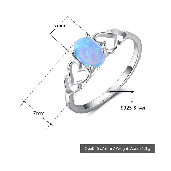 Oval Blue Opal 925 Sterling Silver Hearts