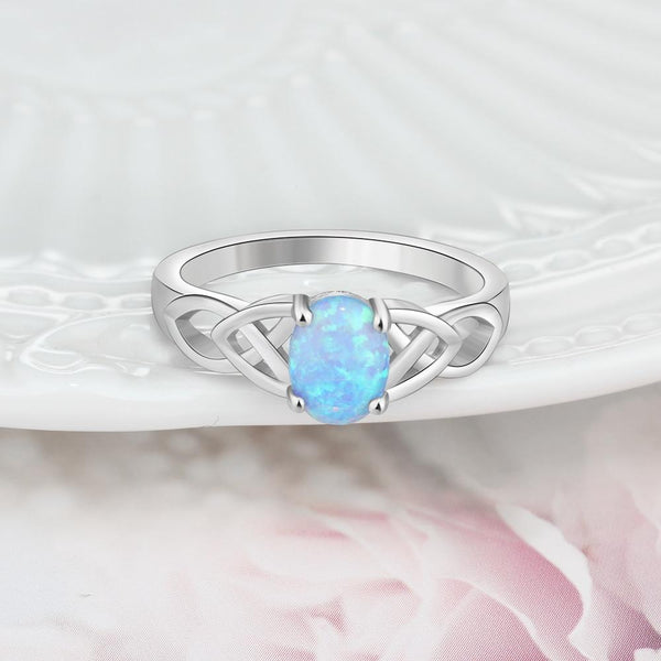 Celtic knot rings - blue opal silver womens ring