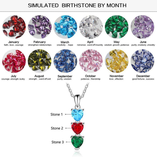 Three personalized birthstones womens necklace 