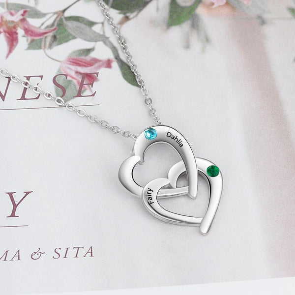 Personalized birthstones sterling silver hearts necklace