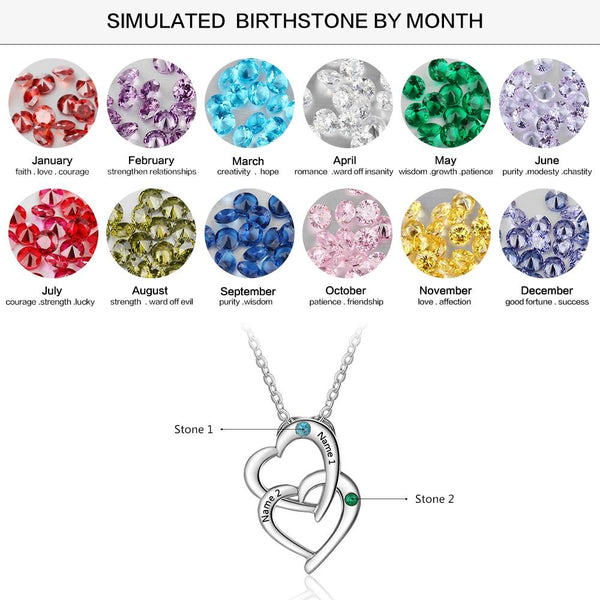 Personalized birthstones sterling silver hearts necklace