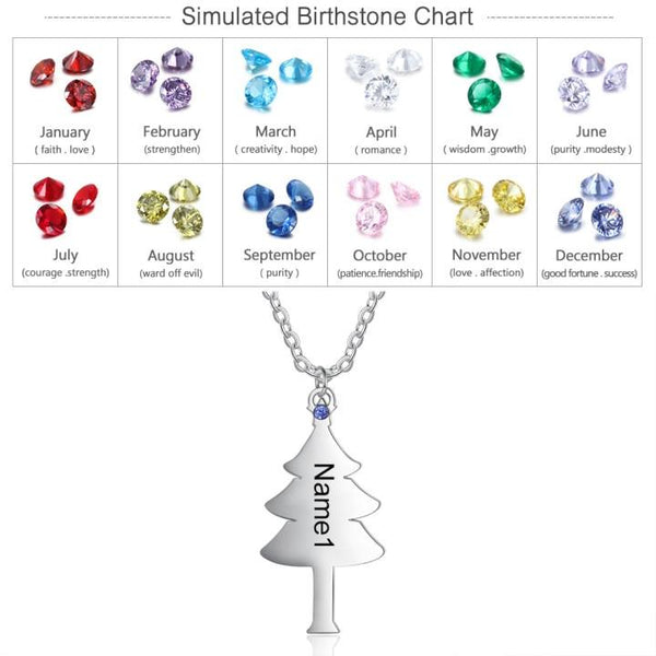 Christmas tree personalized birthstones necklace