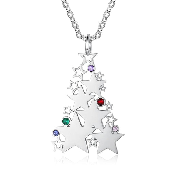 Christmas Tree Family Friends Personalized Birthstones Necklace