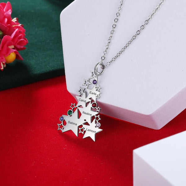 Christmas Tree Family Friends Personalized Birthstones Necklace