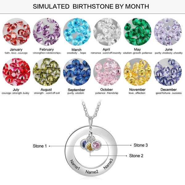 Personalized Dangling Birthstones Circle Necklace - 1-3 Birthstones ...