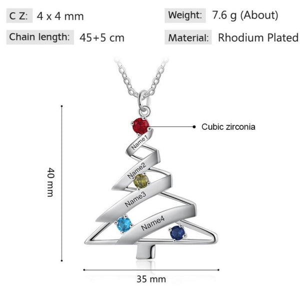 Personalized Christmas tree birthstones necklace