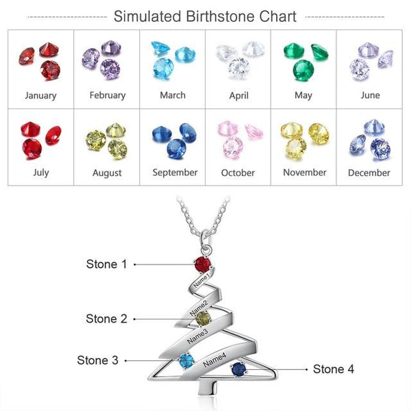 Personalized Christmas tree birthstones necklace