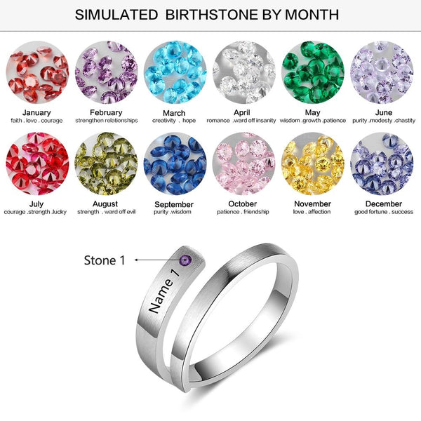 Custom name and birthstone womens ring