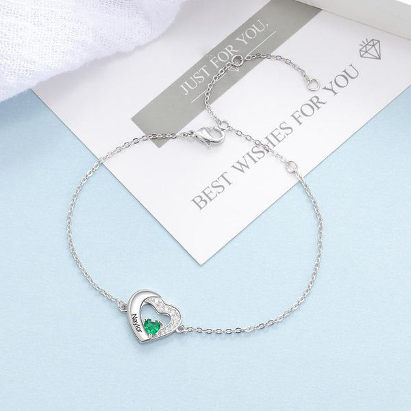 Personalized birthstone heart bracelet for women