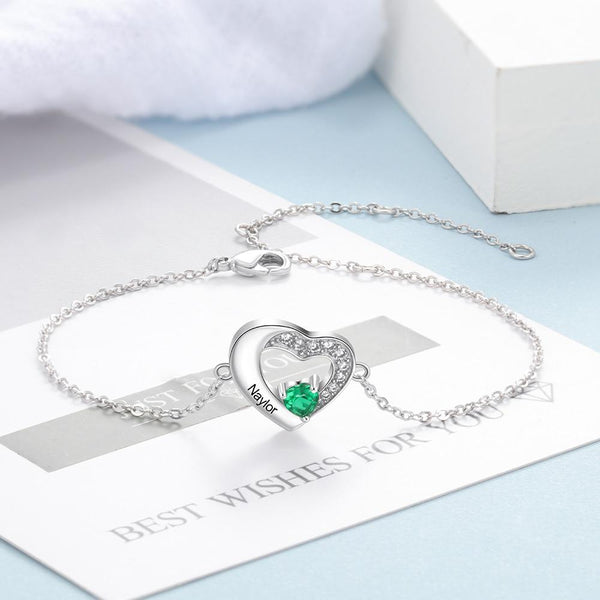 Personalized birthstone heart bracelet for women