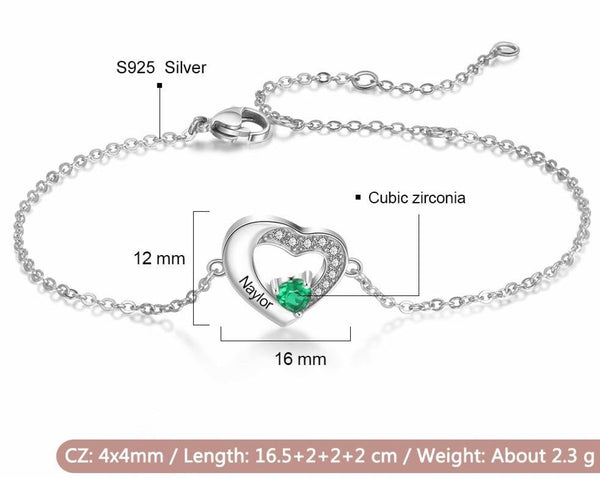 Personalized birthstone heart bracelet for women