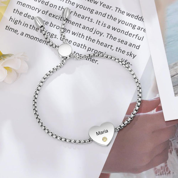 Personalized heart birthstone adjustable bracelet