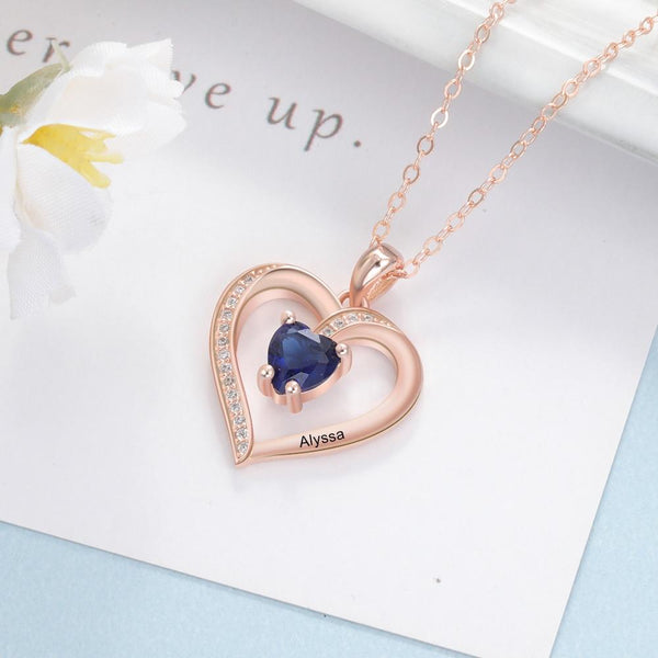 Personalized birthstone heart womens necklace