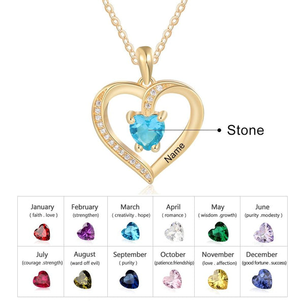 Personalized birthstone heart womens necklace