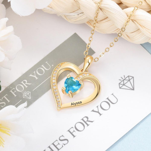 Personalized birthstone heart womens necklace