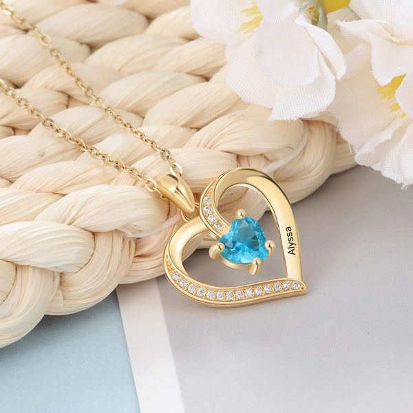 Personalized birthstone heart womens necklace