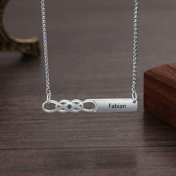 Personalized infinity birthstone and name necklaces